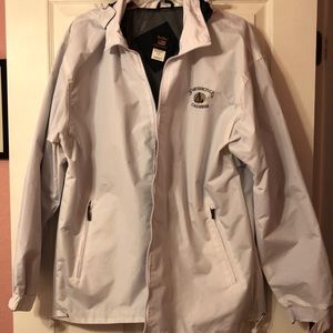 White Windbreaker Navy lining. San Francisco Golden Gate Bridge embroidery. New